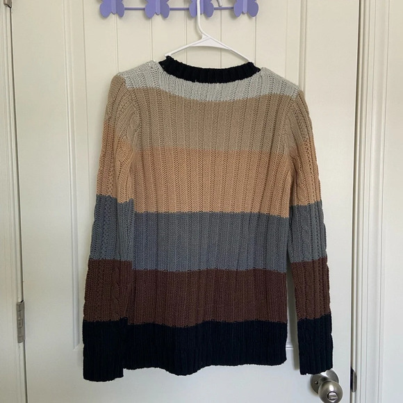 EUC | Poof Excellence women’s neutral colored striped acrylic sweater — medium - Picture 6 of 6